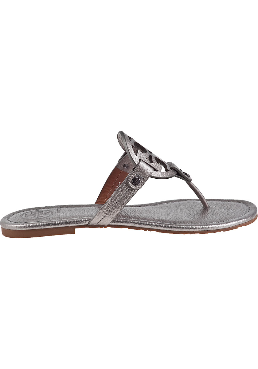 Tory Burch Miller Thong Sandal Pewter Leather in Metallic | Lyst