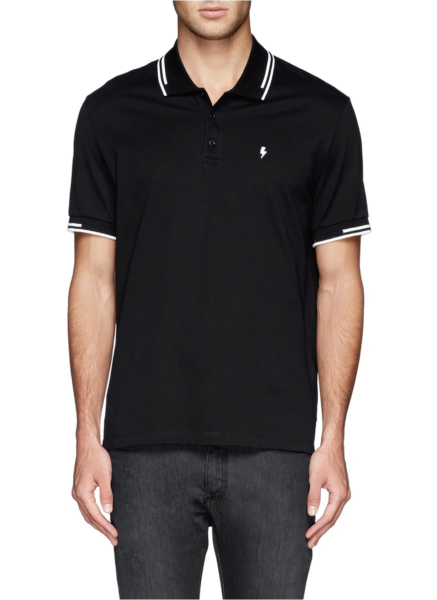 Neil Barrett Lightning Bolt Logo Polo Shirt in Black for Men | Lyst