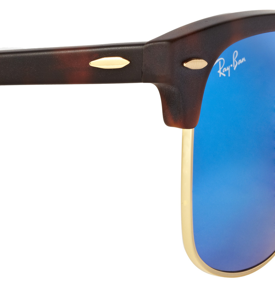 Lyst RayBan Clubmaster Acetate and Metal Mirrored Sunglasses in