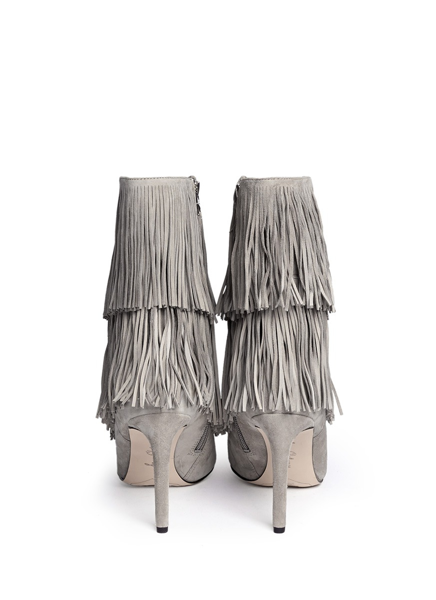 Lyst - Sam Edelman Belinda Fringed Suede Mid-Calf Boots in Gray