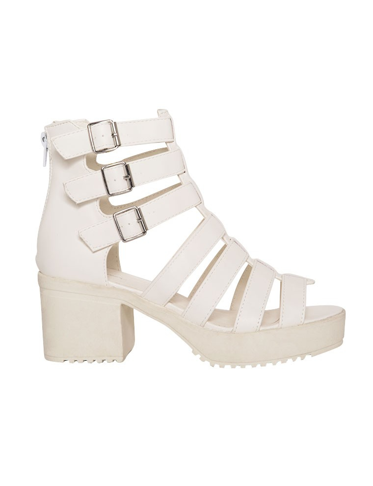Pixie market White Gladiator Platform Buckled Sandals in White | Lyst