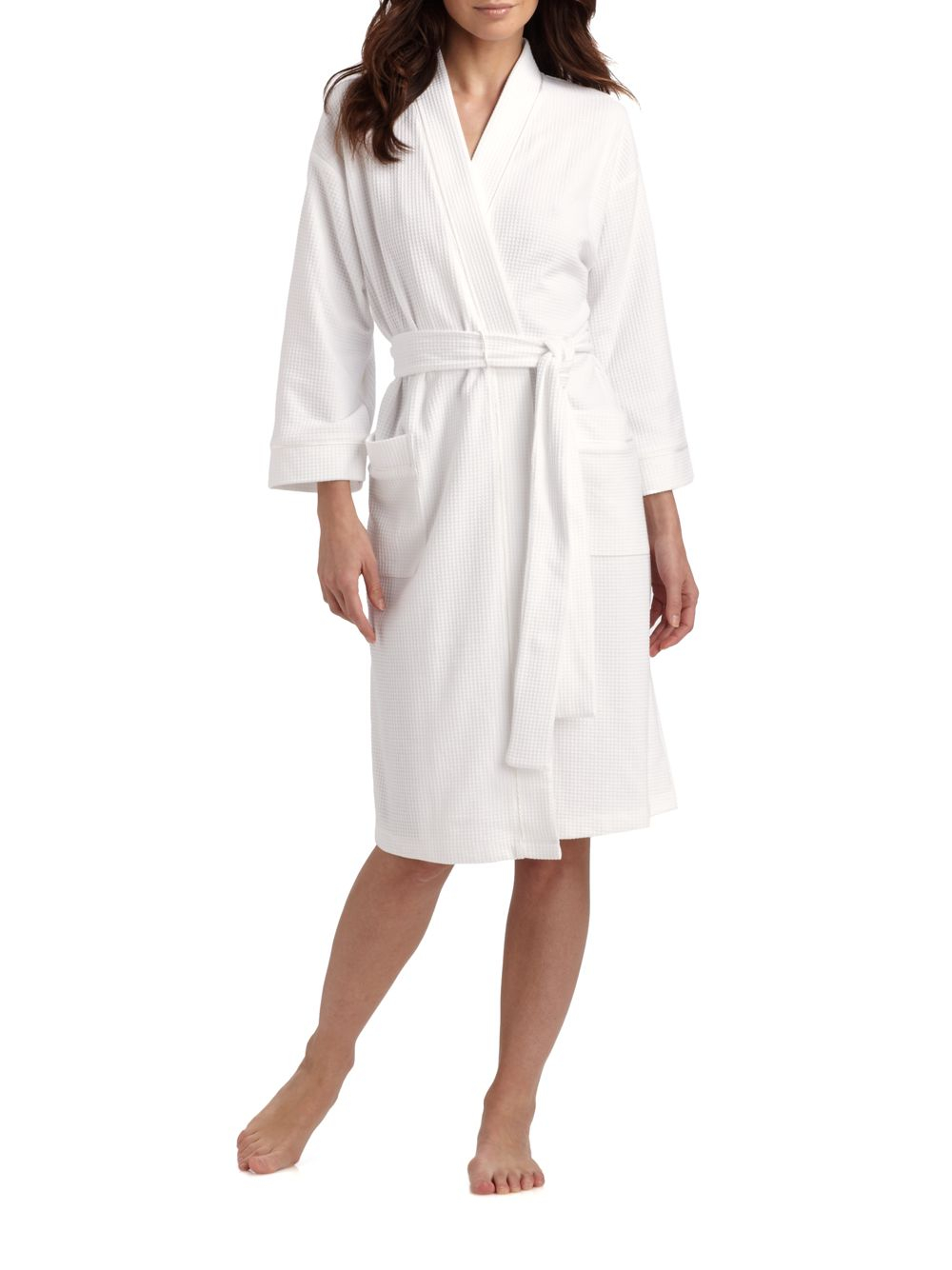 Cottonista Waffle Knit Short Robe in White | Lyst