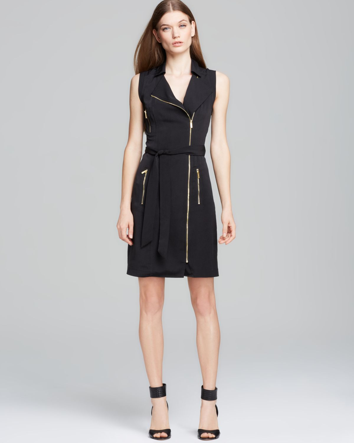 Calvin Klein Moto Zip Dress in Black | Lyst