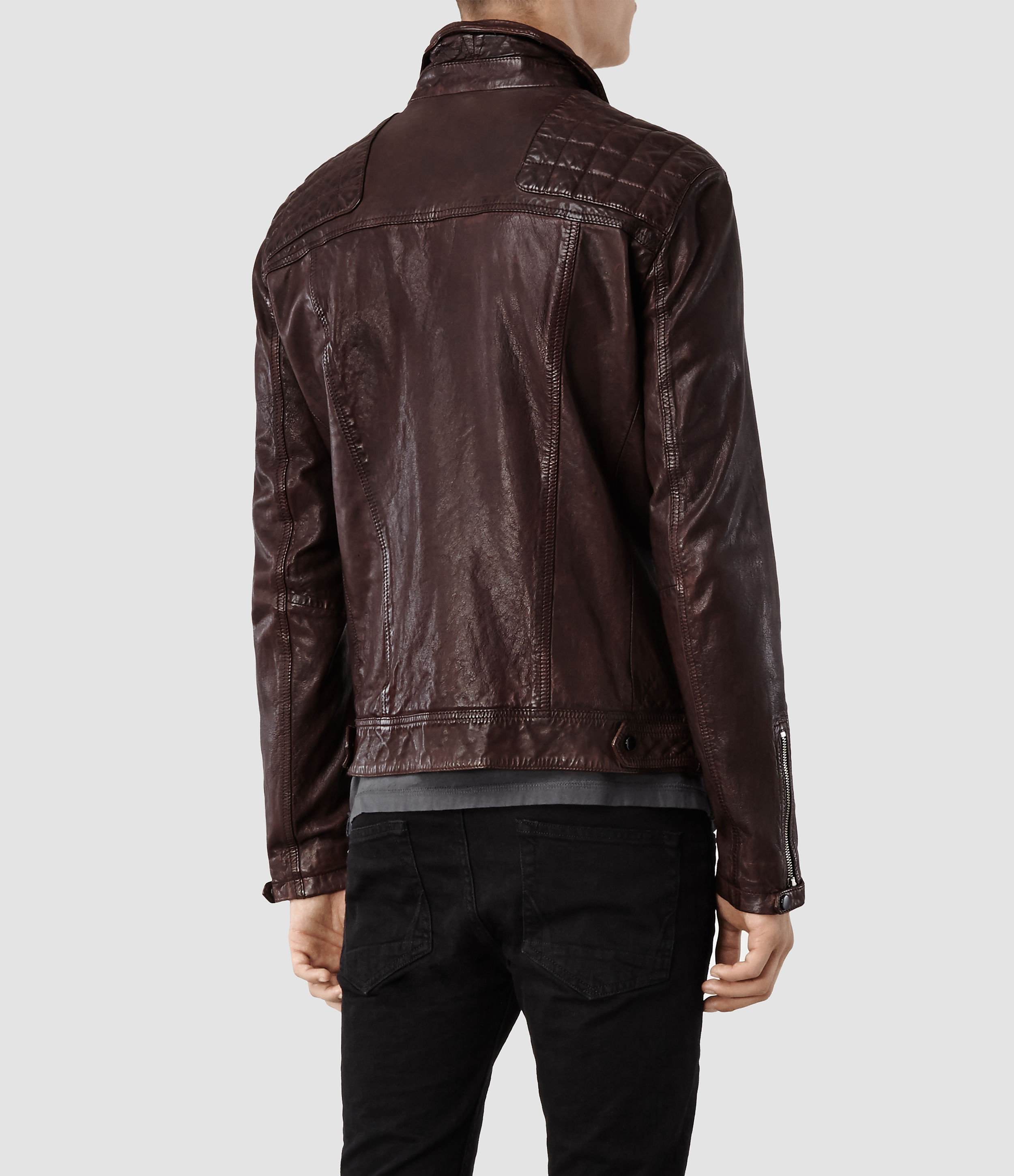 AllSaints Conroy Leather Biker Jacket in Purple for Men | Lyst