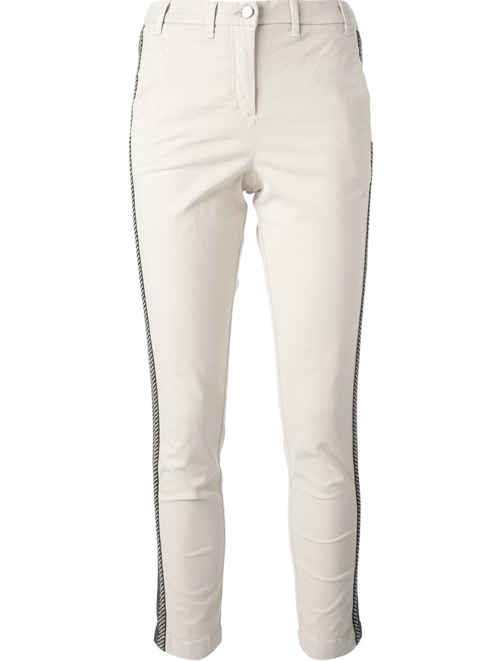 Lyst Pinko Embroidered Side Panel Trousers in Natural