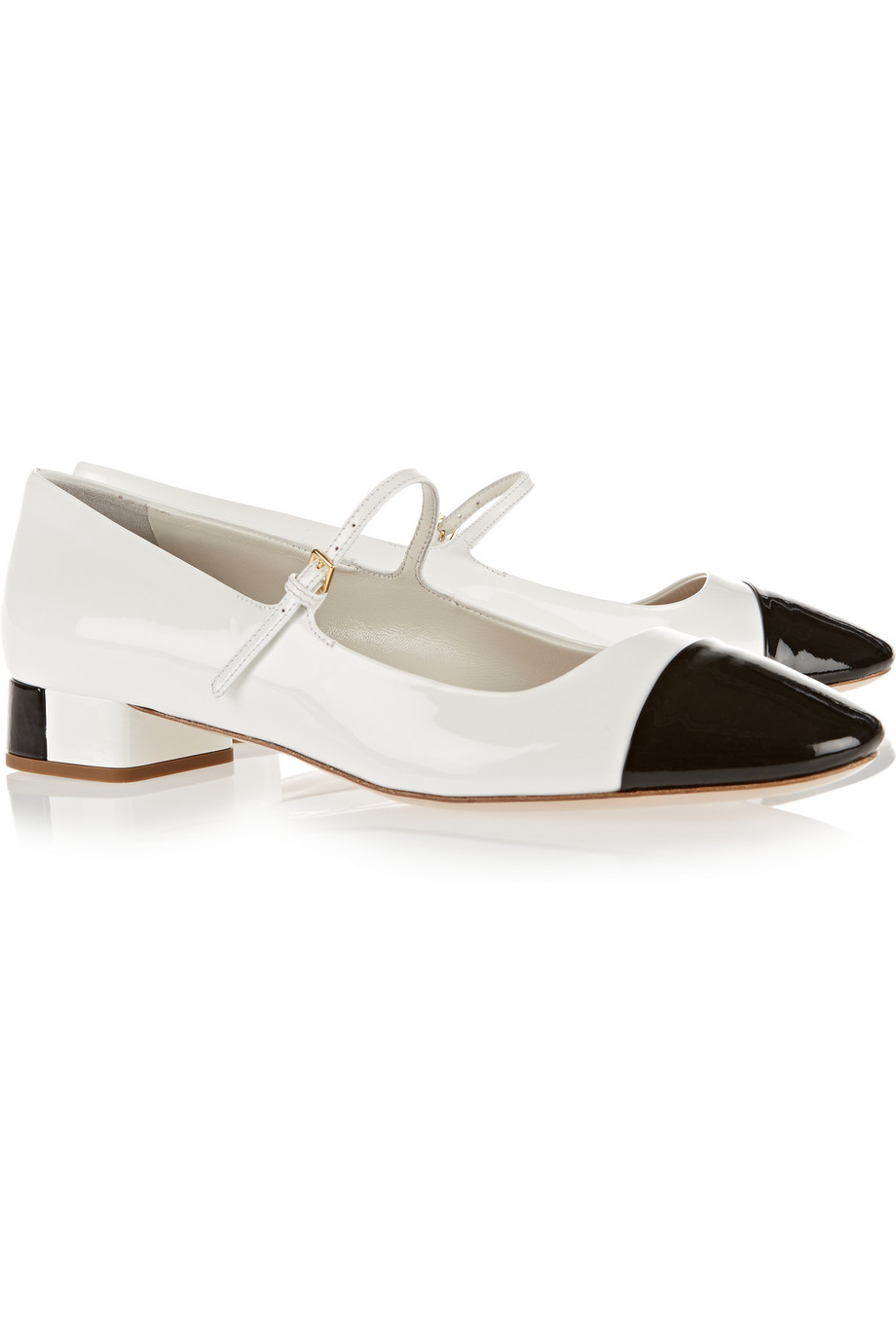 Miu Miu Two-Tone Patent-Leather Mary Flats in White | Lyst