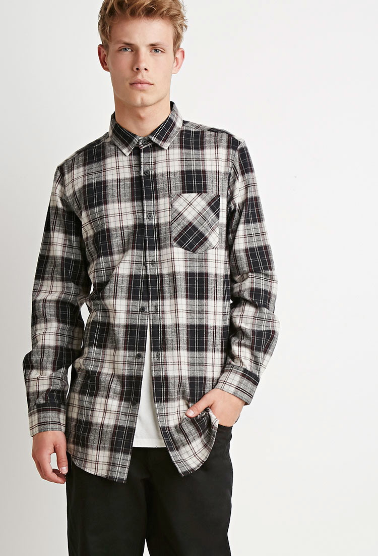 Forever 21 Zippered Plaid Flannel Shirt in Black for Men | Lyst