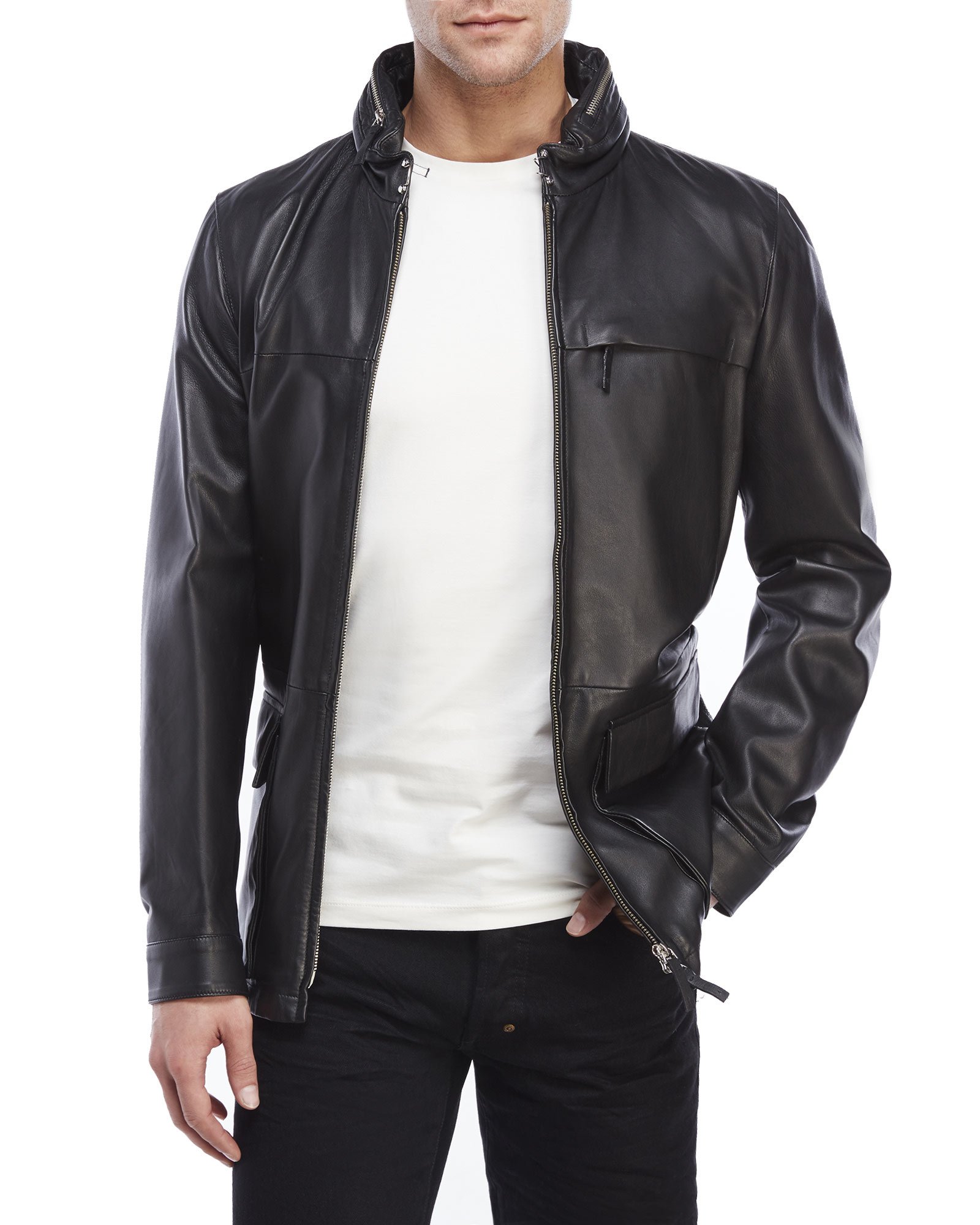 Armani Emporio Collezione Black Leather Jacket - Cairoamani.com