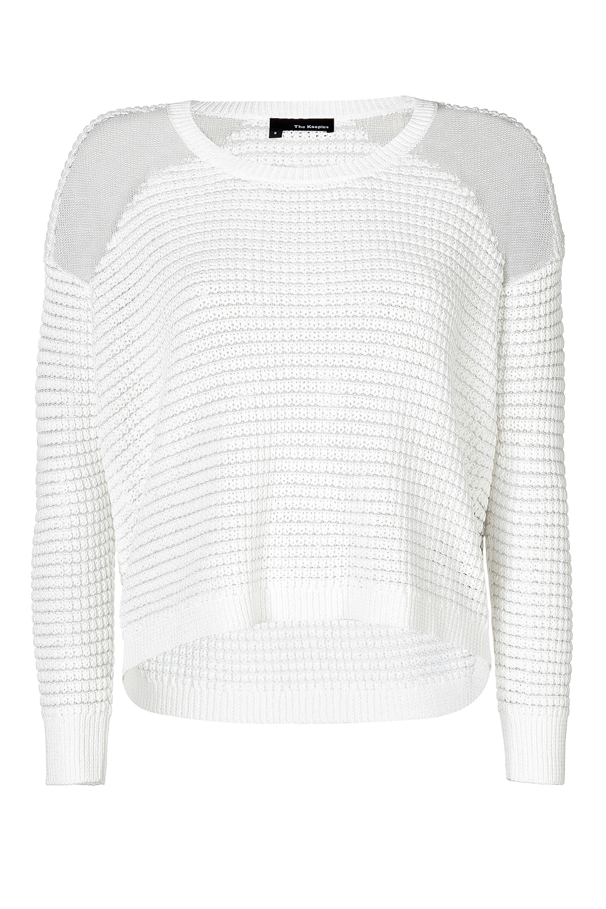 The Kooples Cotton Chunky Knit Pullover with Sheer Shoulders in White ...