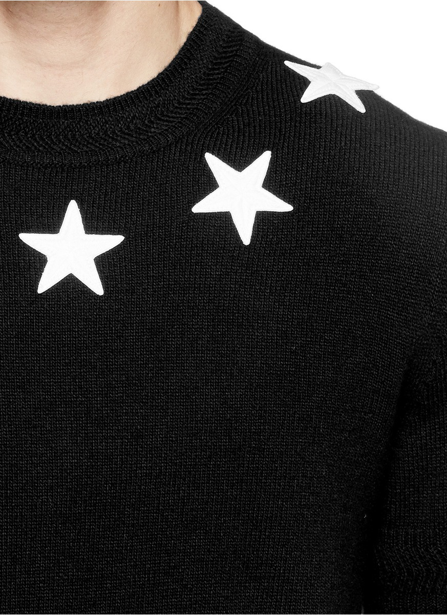 Givenchy Star Appliqué Wool Sweater in Black for Men - Lyst
