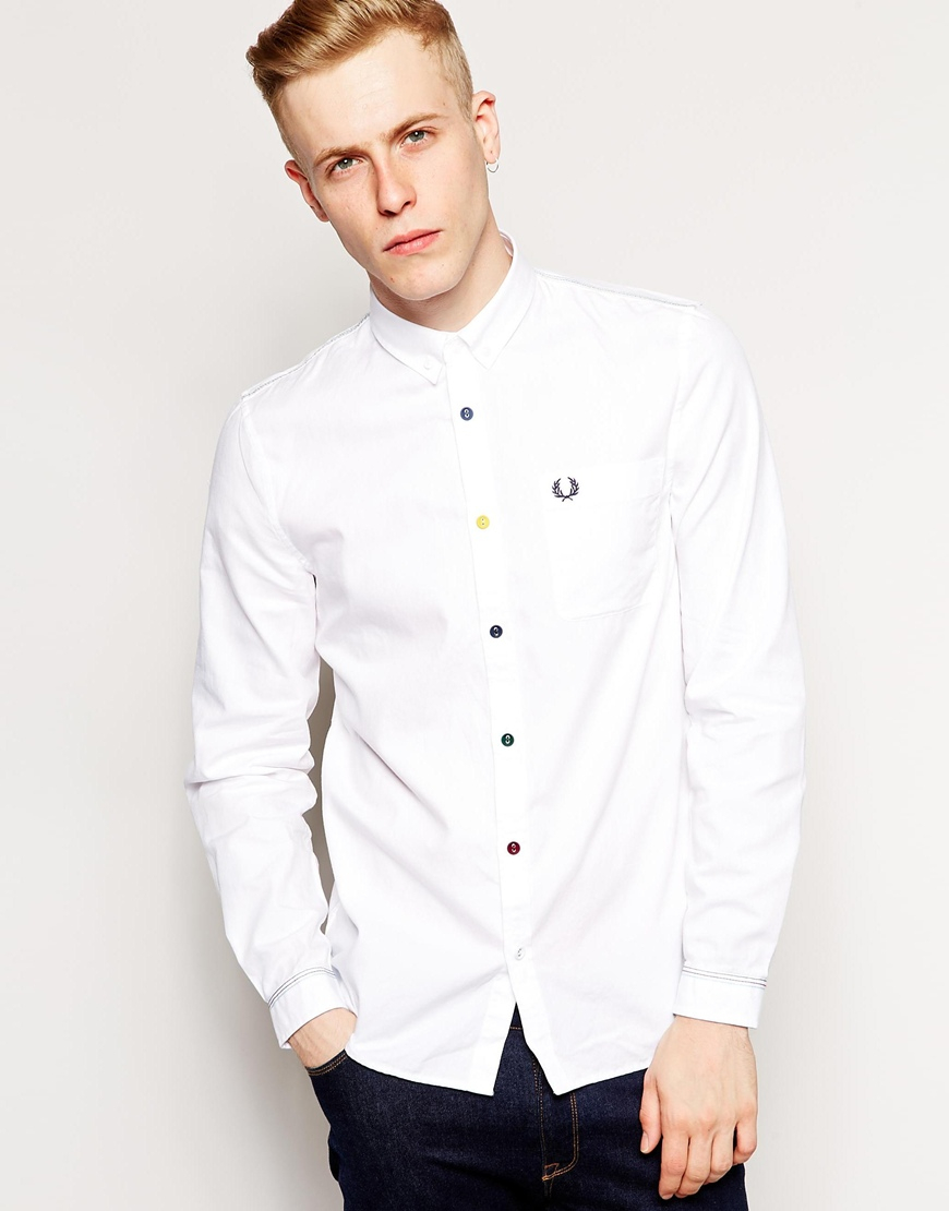 Fred Perry Oxford Shirt With Multi Color Buttons in White for Men | Lyst