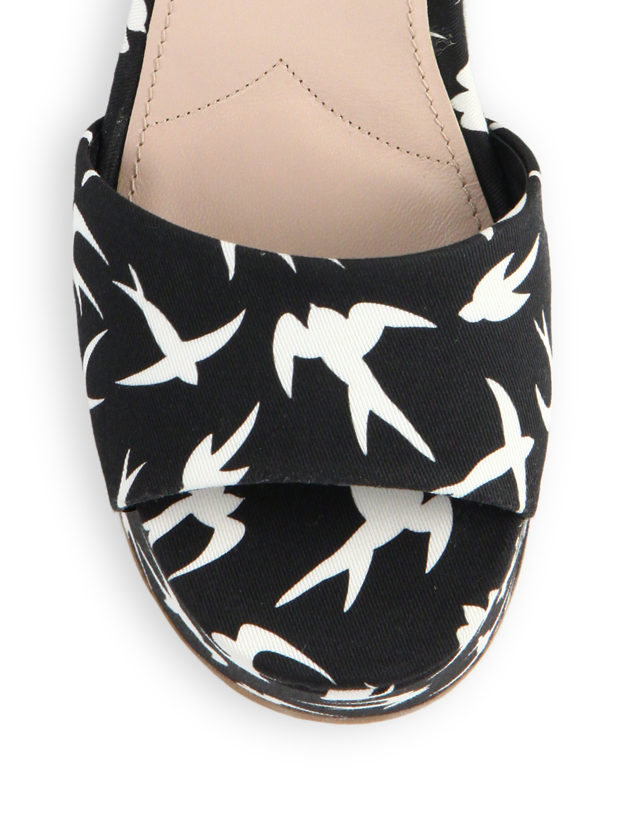 Lyst Miu Miu Swallow printed Platform Wedge Sandals in Black Lyst Miu Miu Swallow printed Platform Wedge Sandals in Black