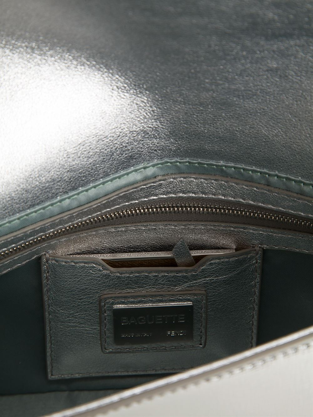 Fendi Silver FF Embossed Leather Large Baguette Shoulder Bags