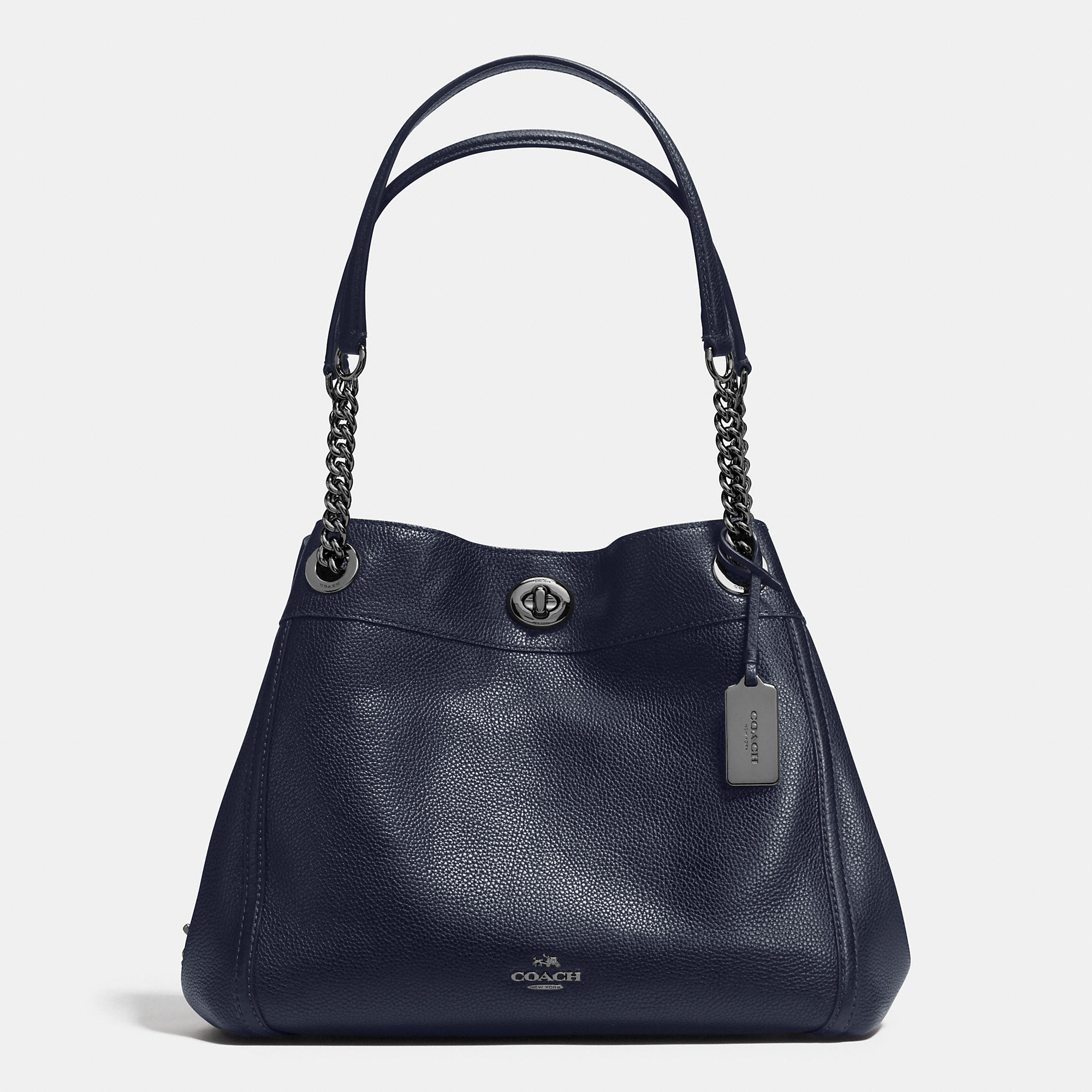 COACH Turnlock Edie Shoulder Bag In Polished Pebble Leather in Black - Lyst