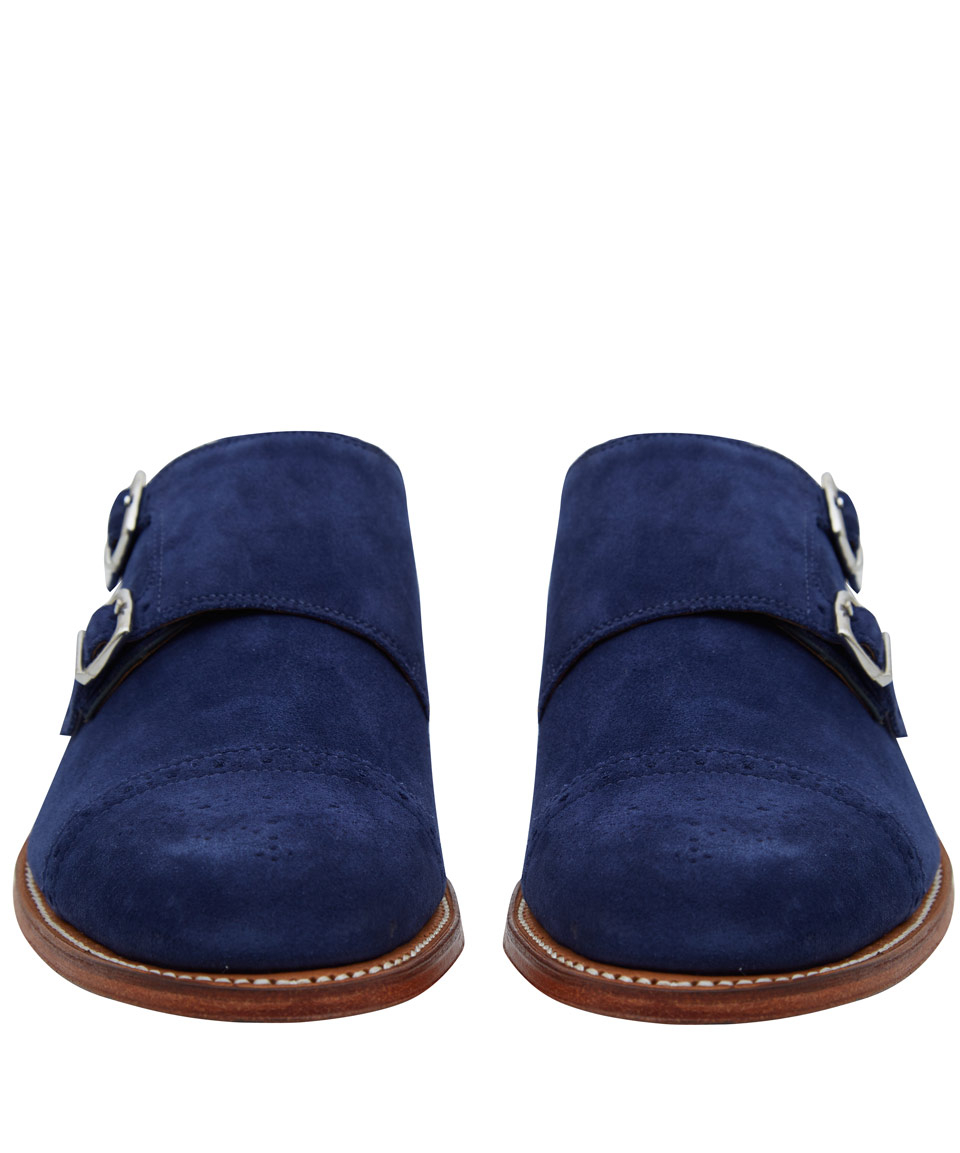 blue suede monk shoes