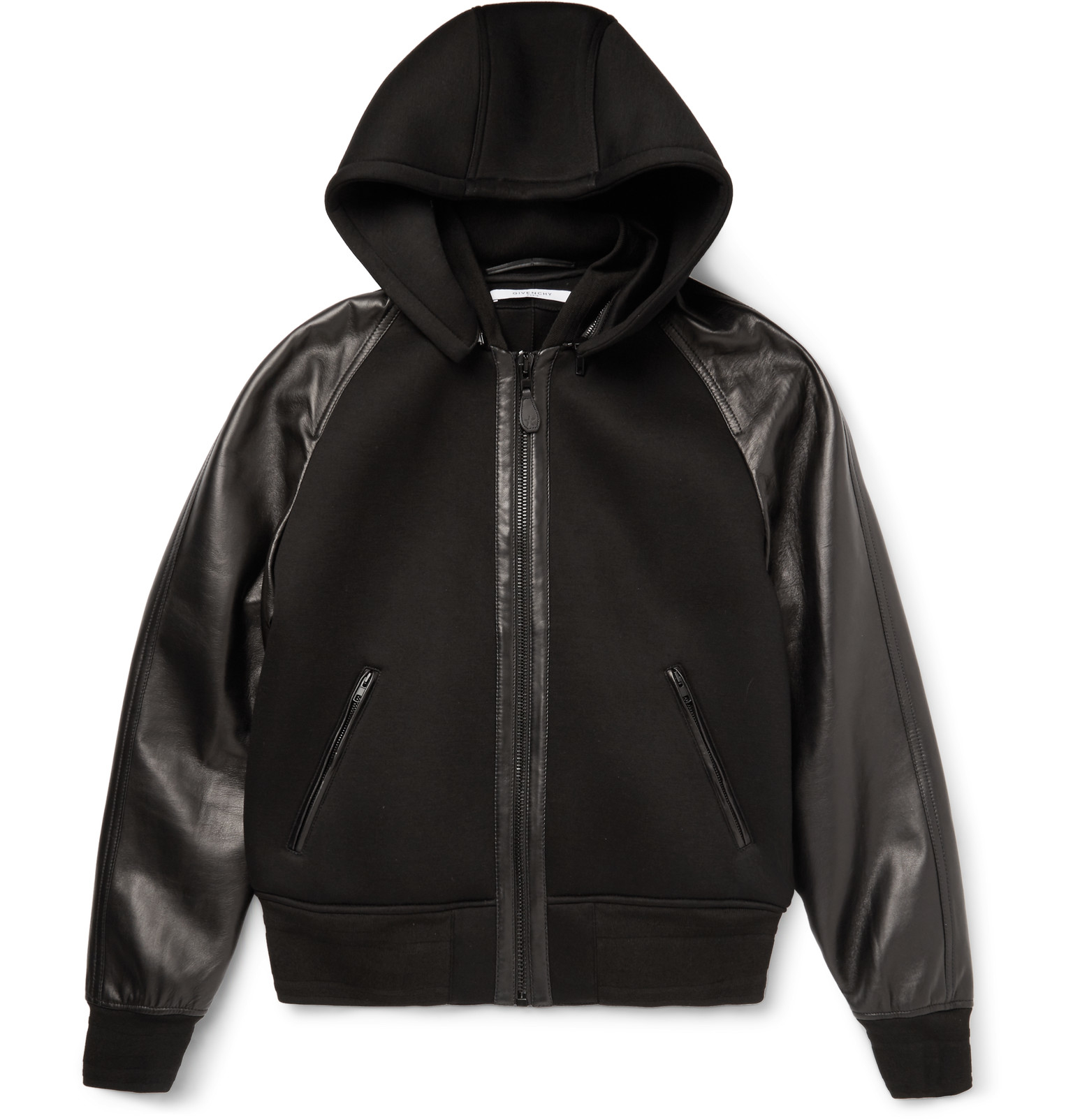 Givenchy Slimfit Leather And Neoprene Hooded Jacket in Black for Men
