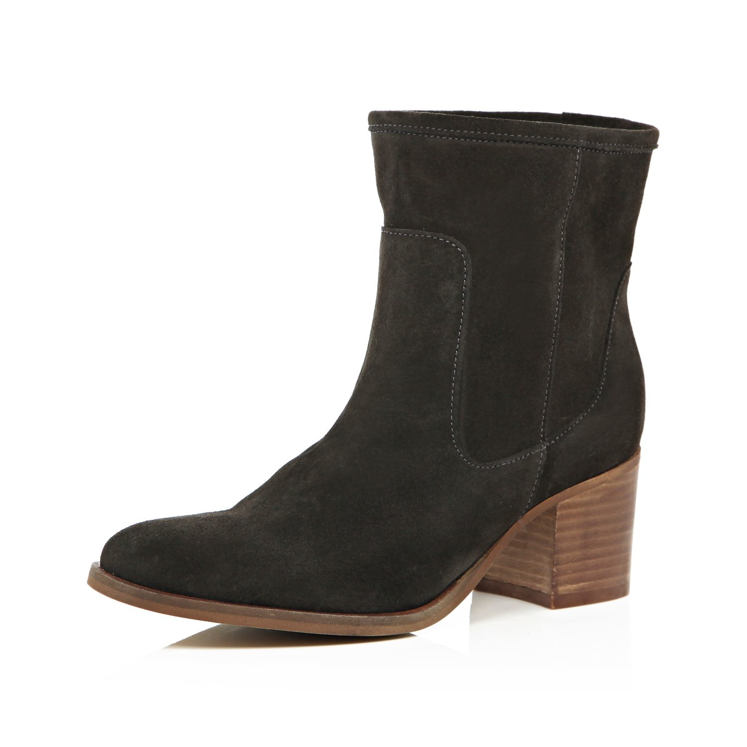 low heel gray boots