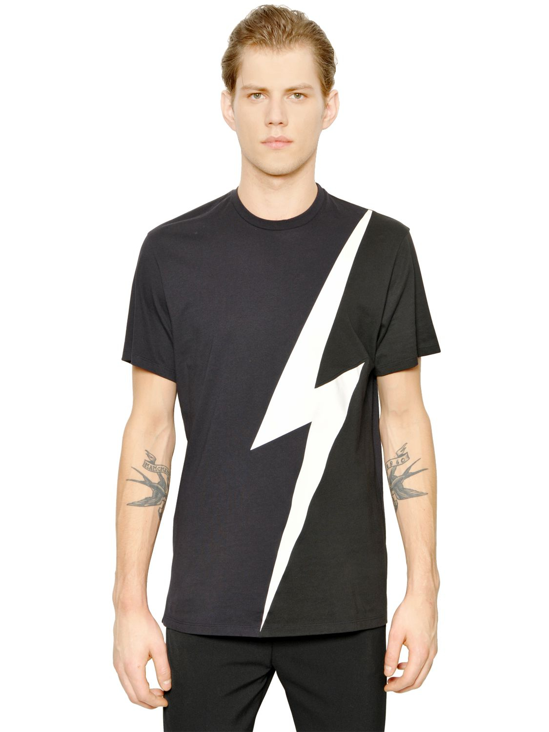 Lyst - Neil Barrett Black Lightning Bolt Printed T-shirt in Black for Men