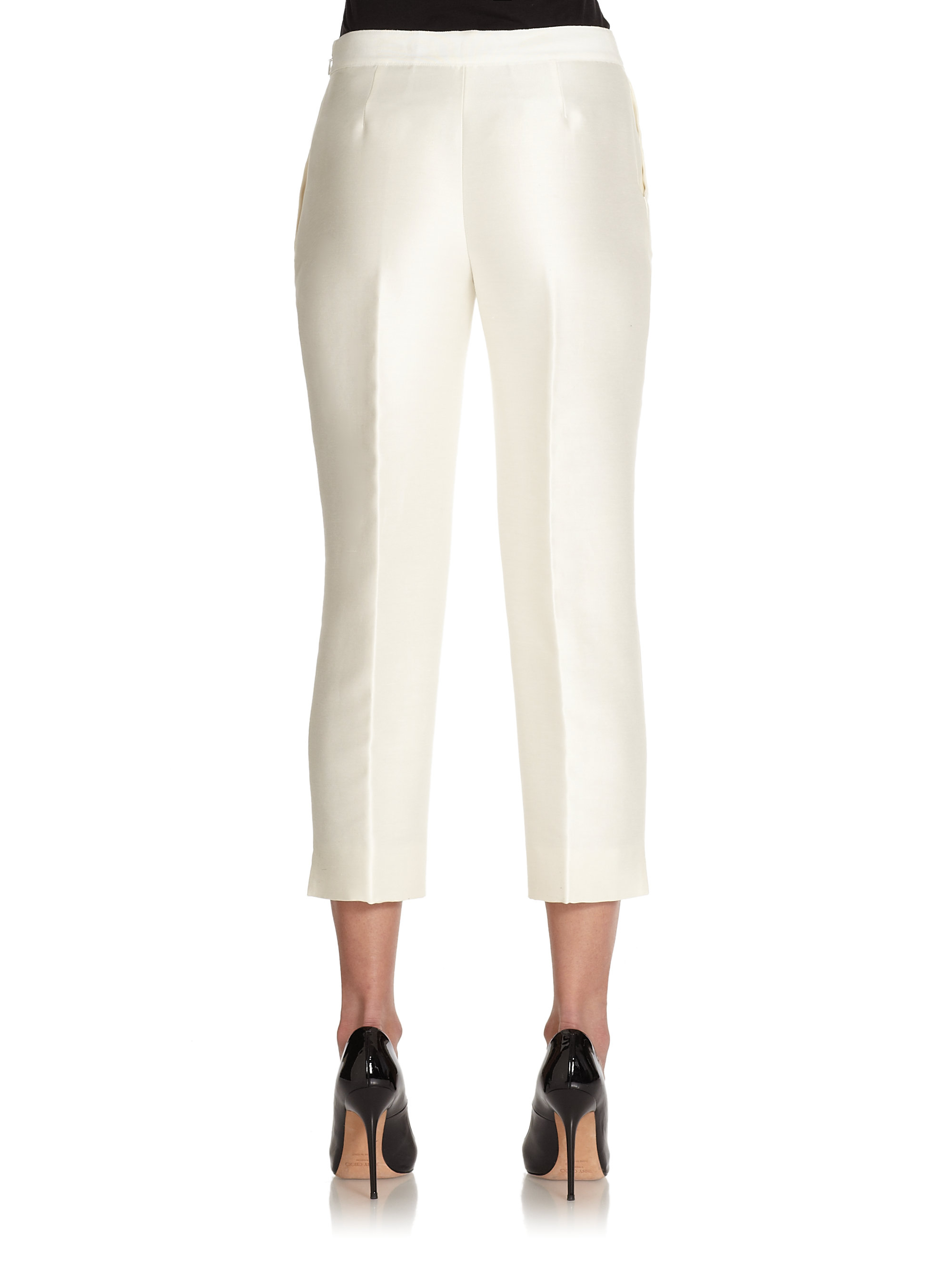 Carolina Herrera Cotton Silk Skinny Capri Pants in White - Lyst
