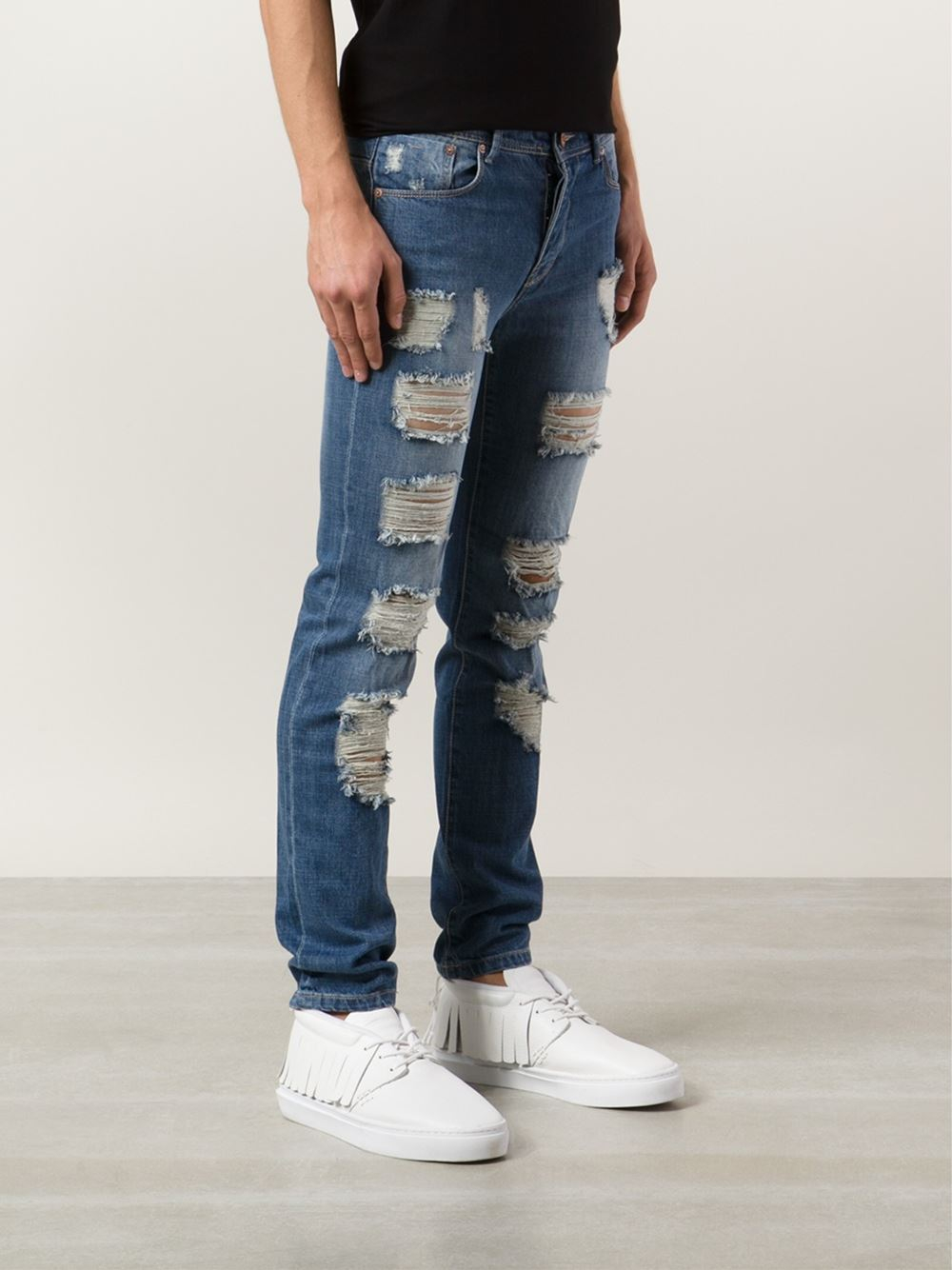 Lyst - Stampd Ripped Slim Fit Jeans in Blue for Men