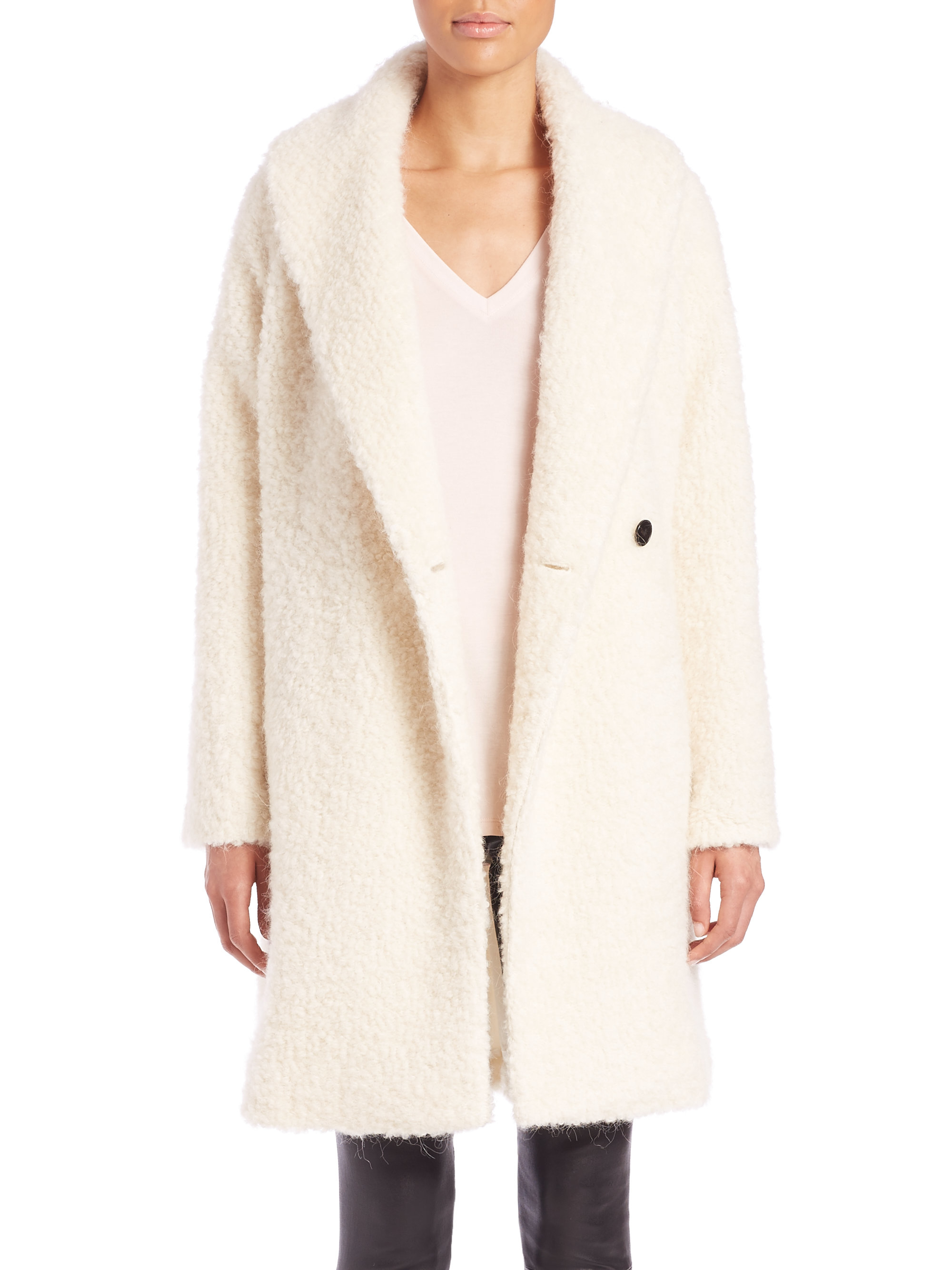 Lyst - Vince Fuzzy-knit Coat in Natural