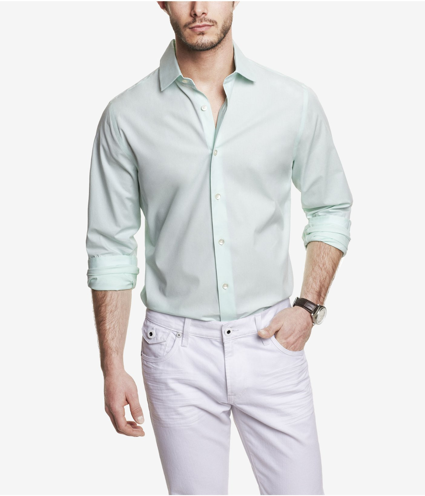 Lyst Express Fitted 1mx Spread Collar Shirt in Green for Men