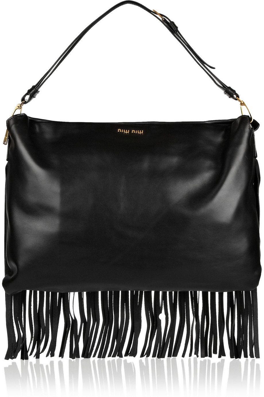 Lyst Miu Miu Fringed Leather Shoulder Bag in Black