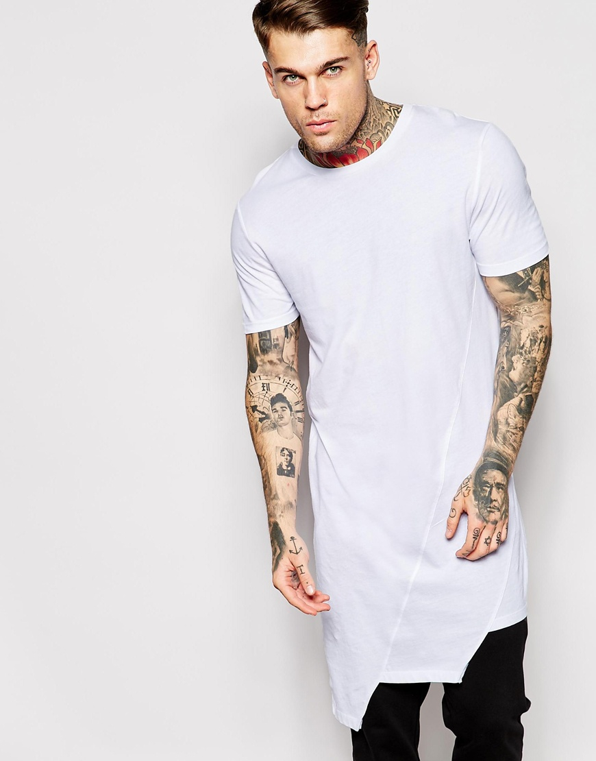 ASOS Extreme Longline T-shirt With Asymmetric Hem Panels in White for Men |  Lyst