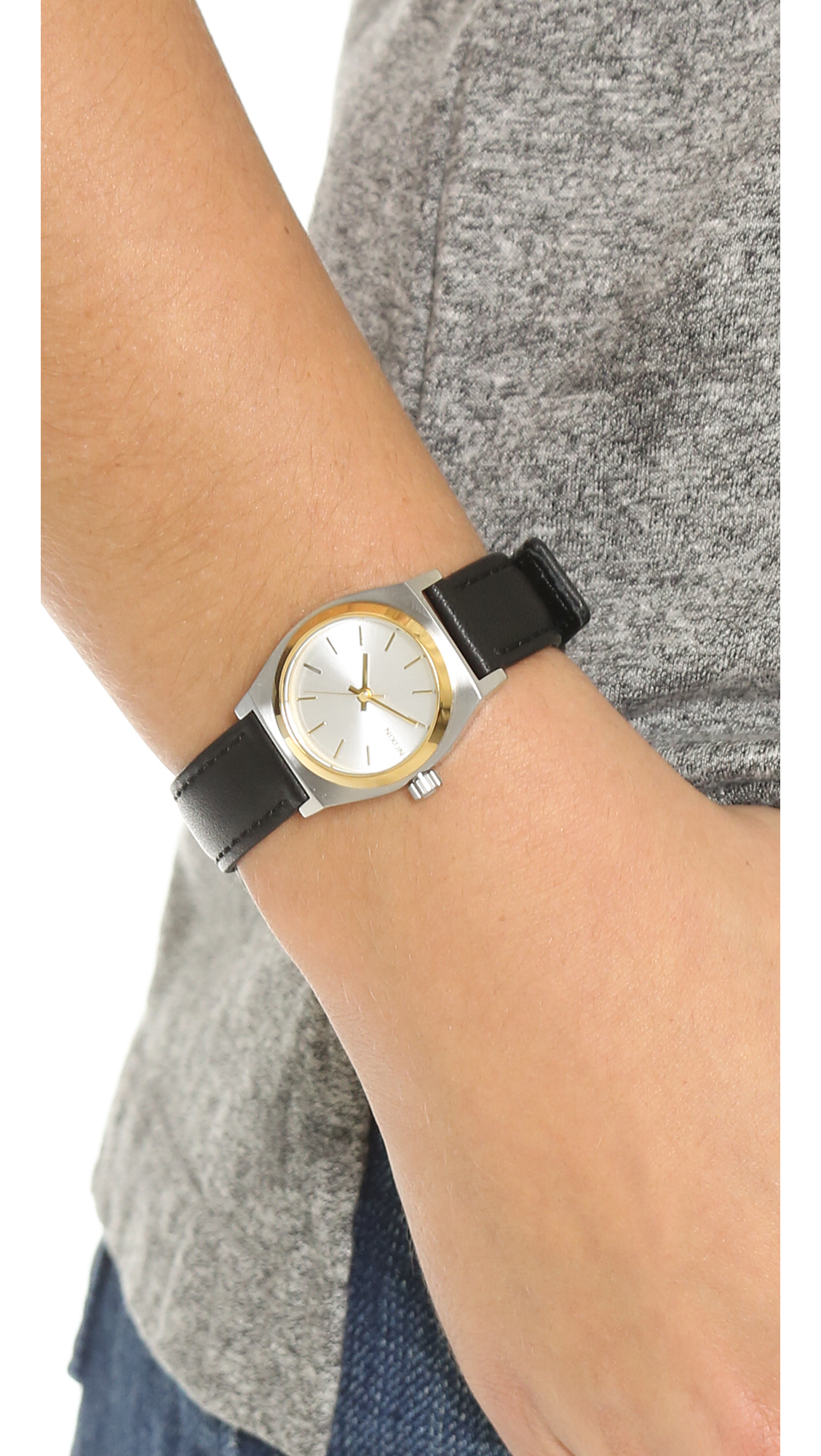 Nixon Small Time Teller Leather Watch - Silver/Gold/Black in Metallic | Lyst