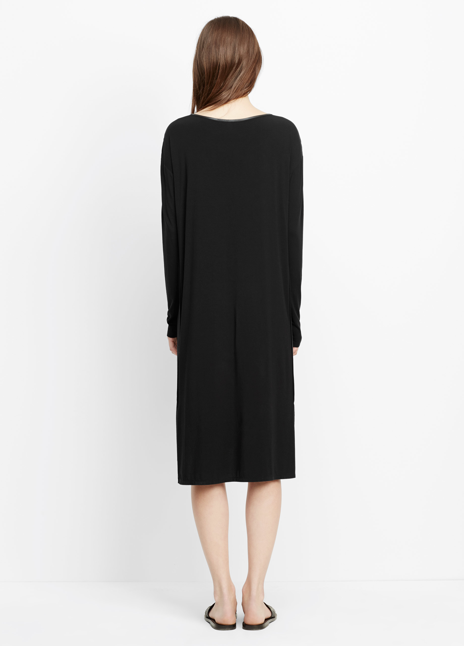 Lyst - Vince Luxe Cotton Blend Long Sleeve T-shirt Dress With Faux ...