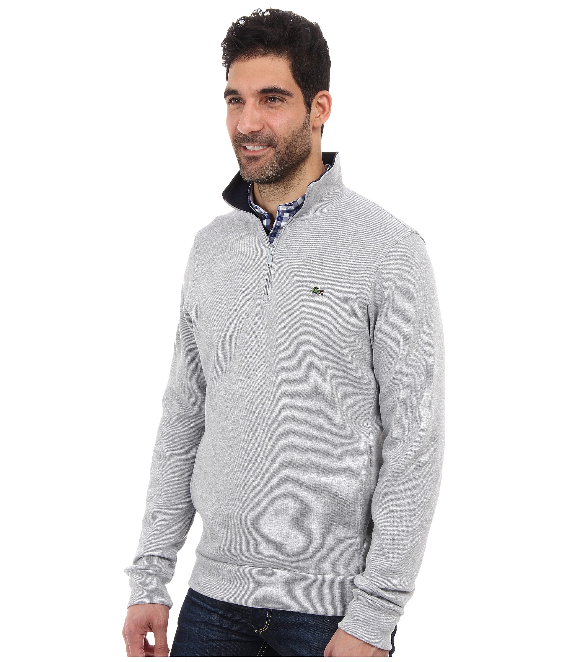 Lacoste | Gray Half Zip Lightweight Sweatshirt W/ Logo At Neck for Men ...