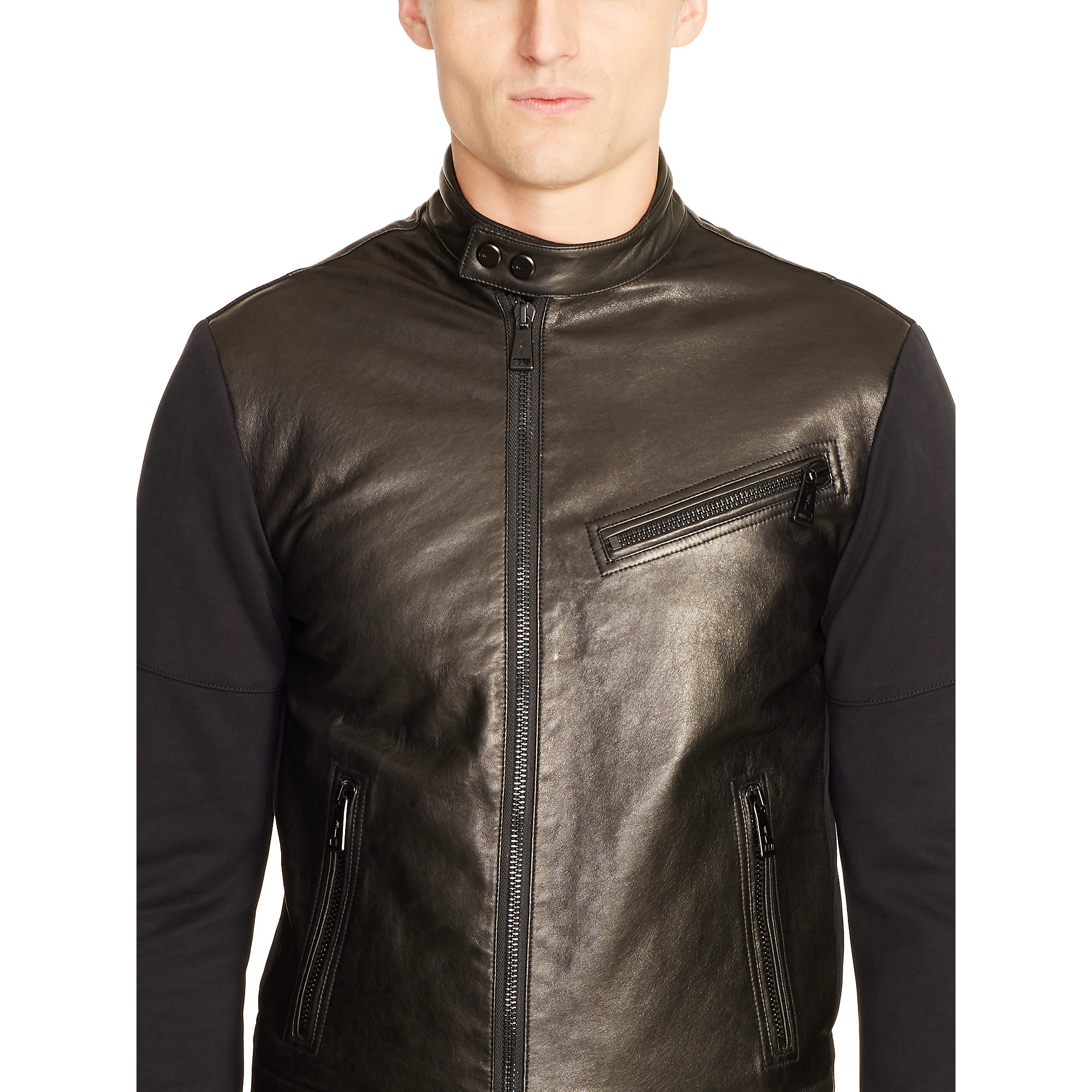 Ralph Lauren Black Label Leather Trim Moto Sweater For Men