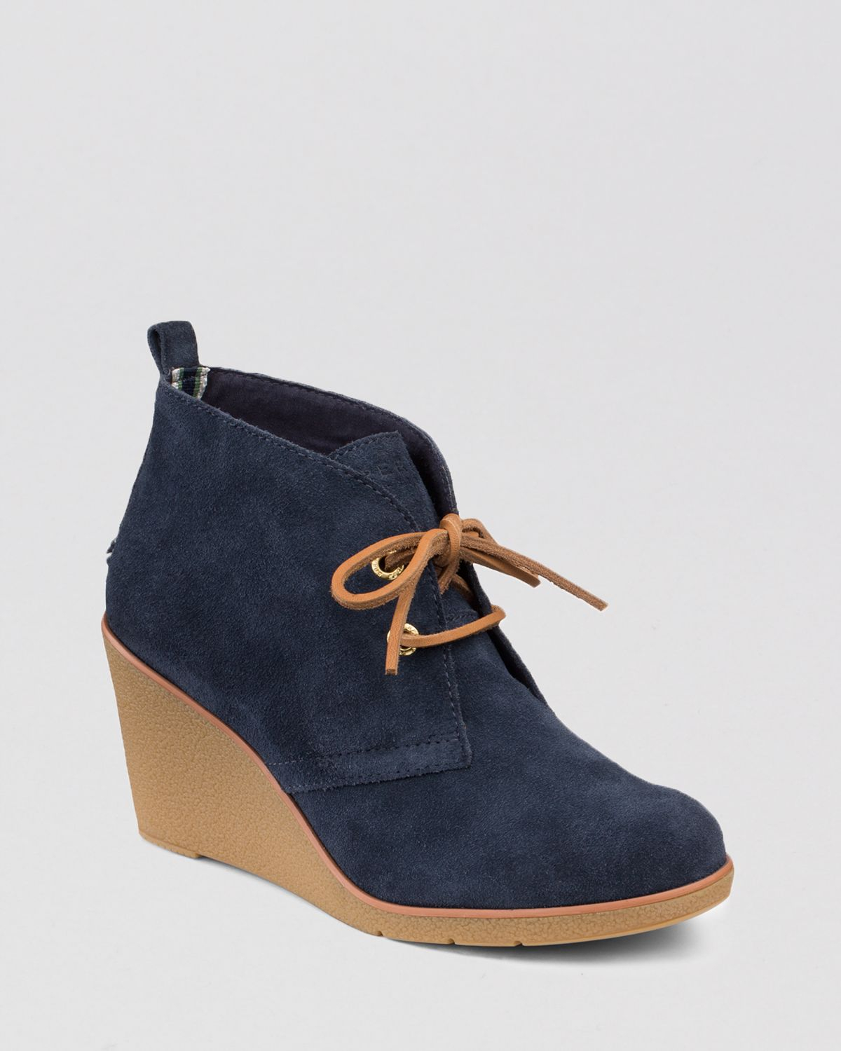 navy blue wedge booties