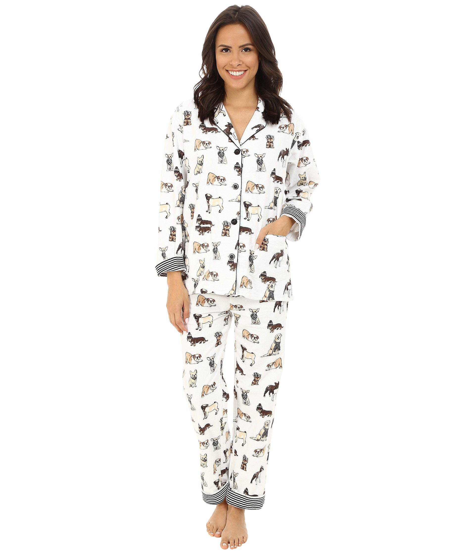 Pj Salvage Fall Into Flannel Dog Print Pajama Set in White
