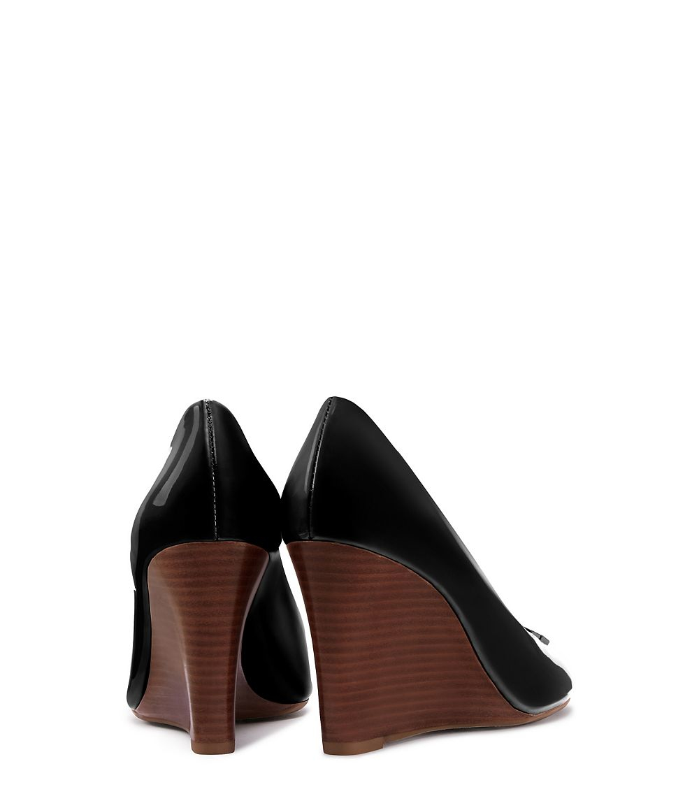 tory burch black peep toe wedge