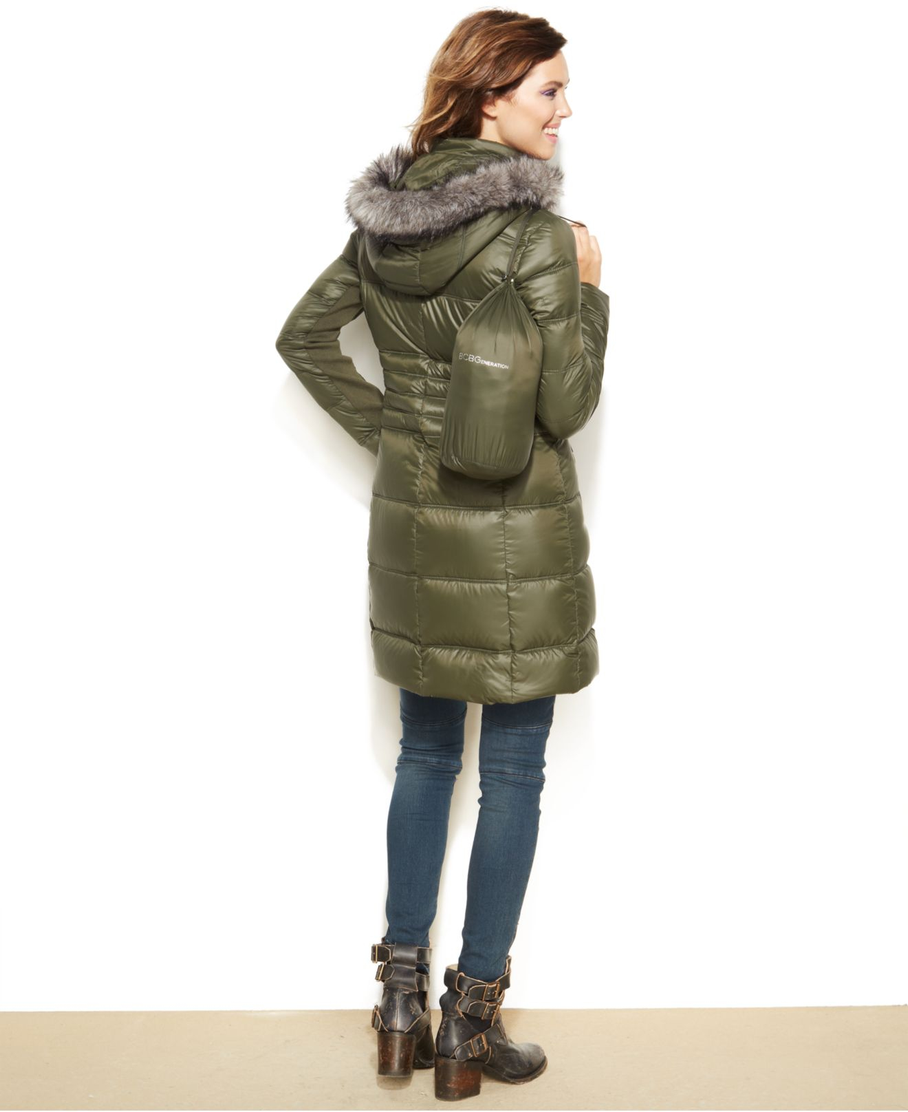 green puffer coat with fur hood