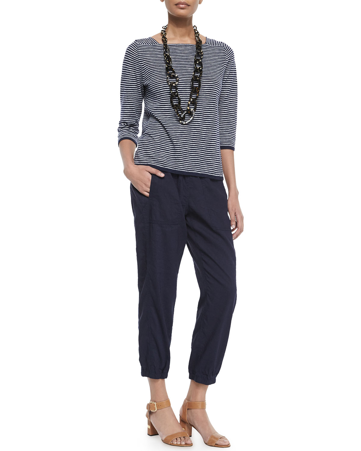 Eileen Fisher Cargo Linenblend Ankle Pants in Midnight (Blue) Lyst