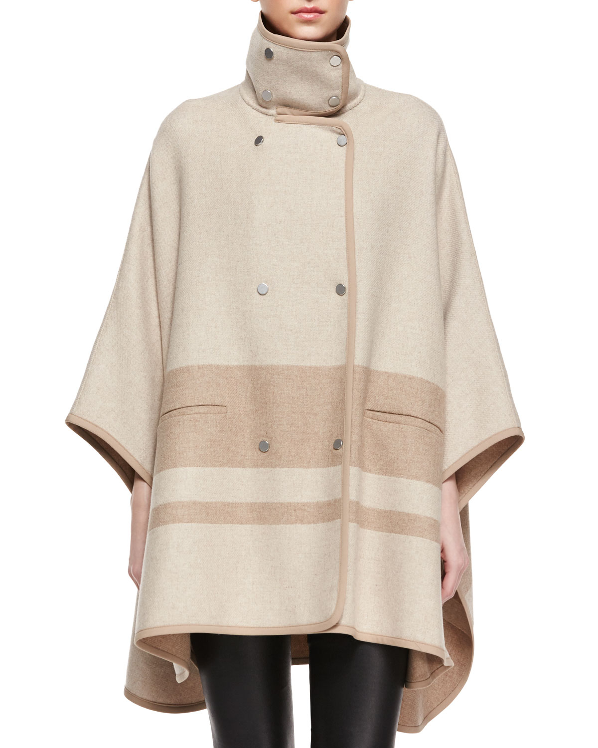 Lyst - Vince High-Collar Blanket Stripe Cape in Natural