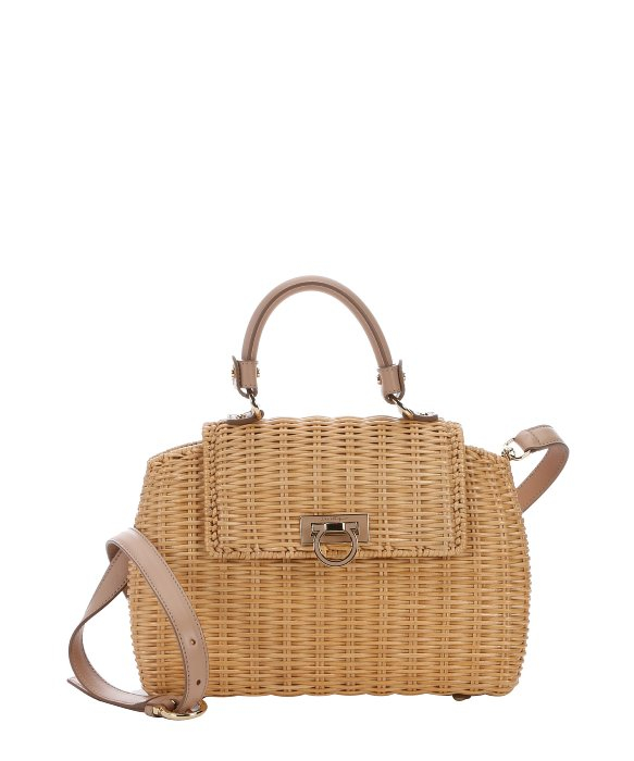 Ferragamo Natural Basket Woven Raffia Medium 'Sofia' Convertible Top