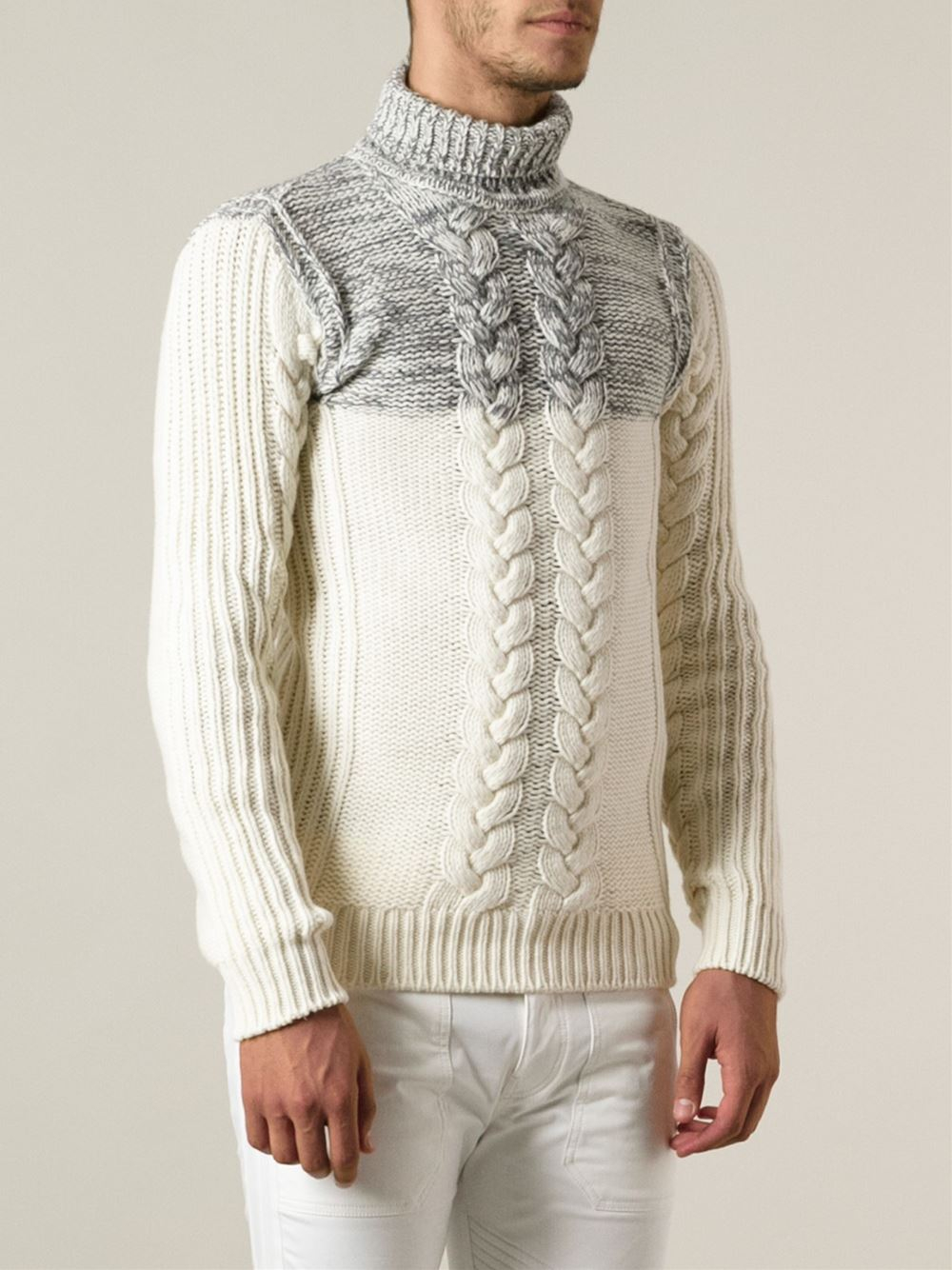 Diesel Cable Knit Turtleneck Sweater in White for Men | Lyst