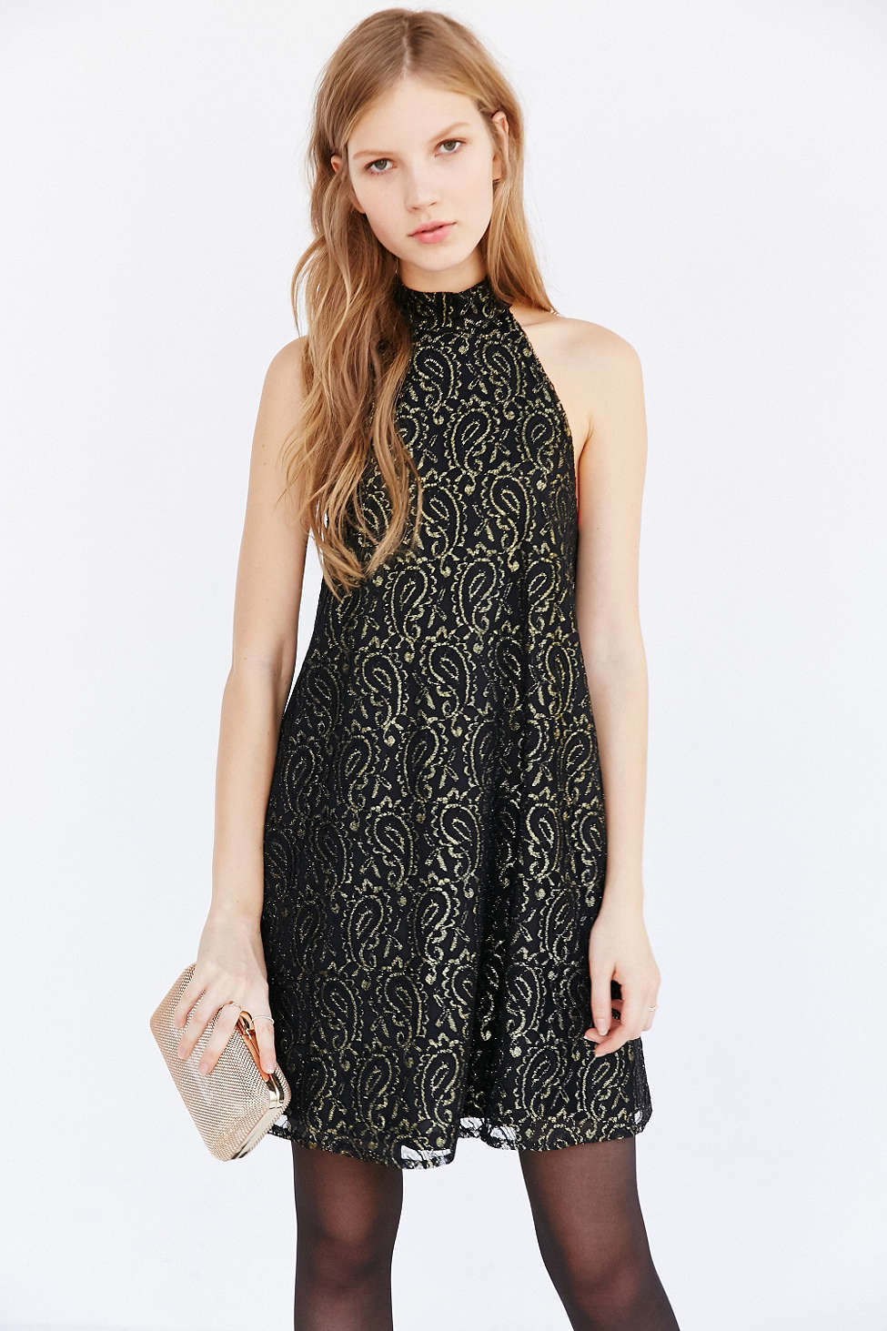 Download Ecote Paisley Lace Mock-neck Dress in Black - Lyst