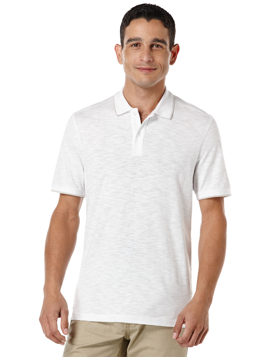 Perry Ellis Slub Stripe Polo Shirt in White for Men - Lyst
