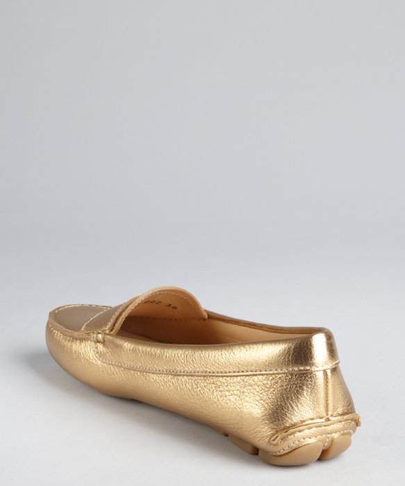 Lyst Prada Gold Leather Penny Loafers in Metallic