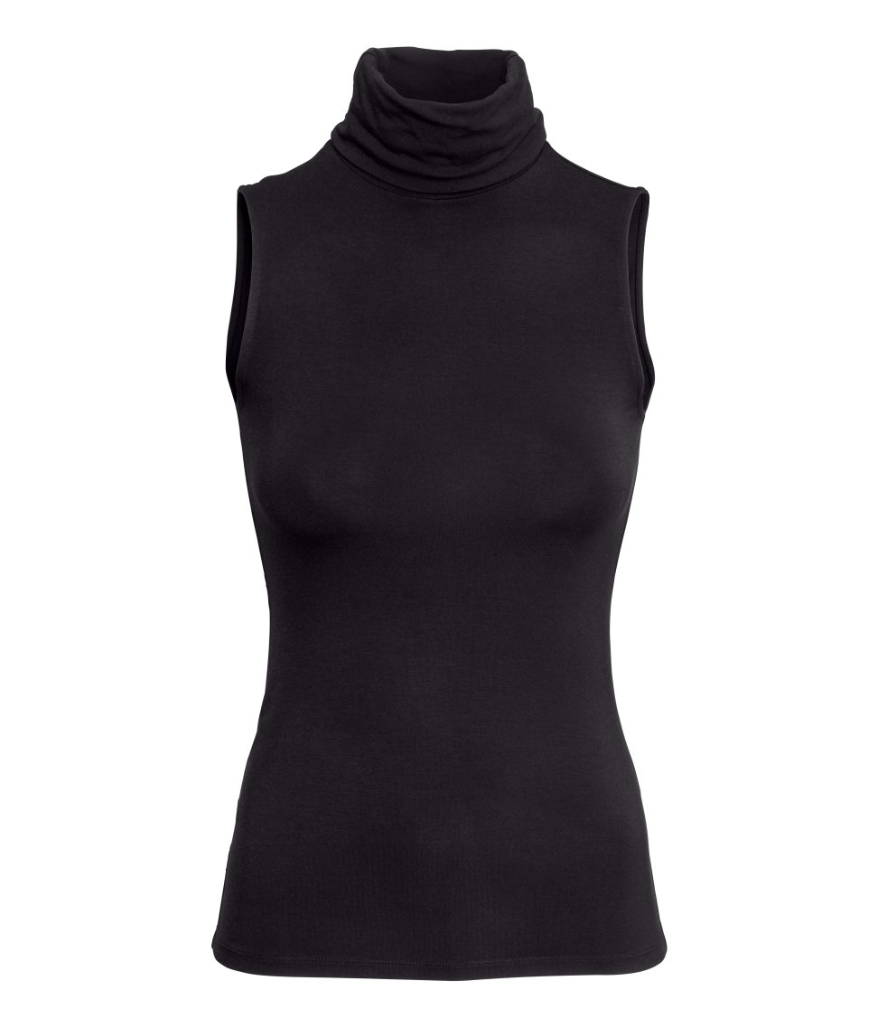 H&M Sleeveless Polo-neck Top in Black - Lyst