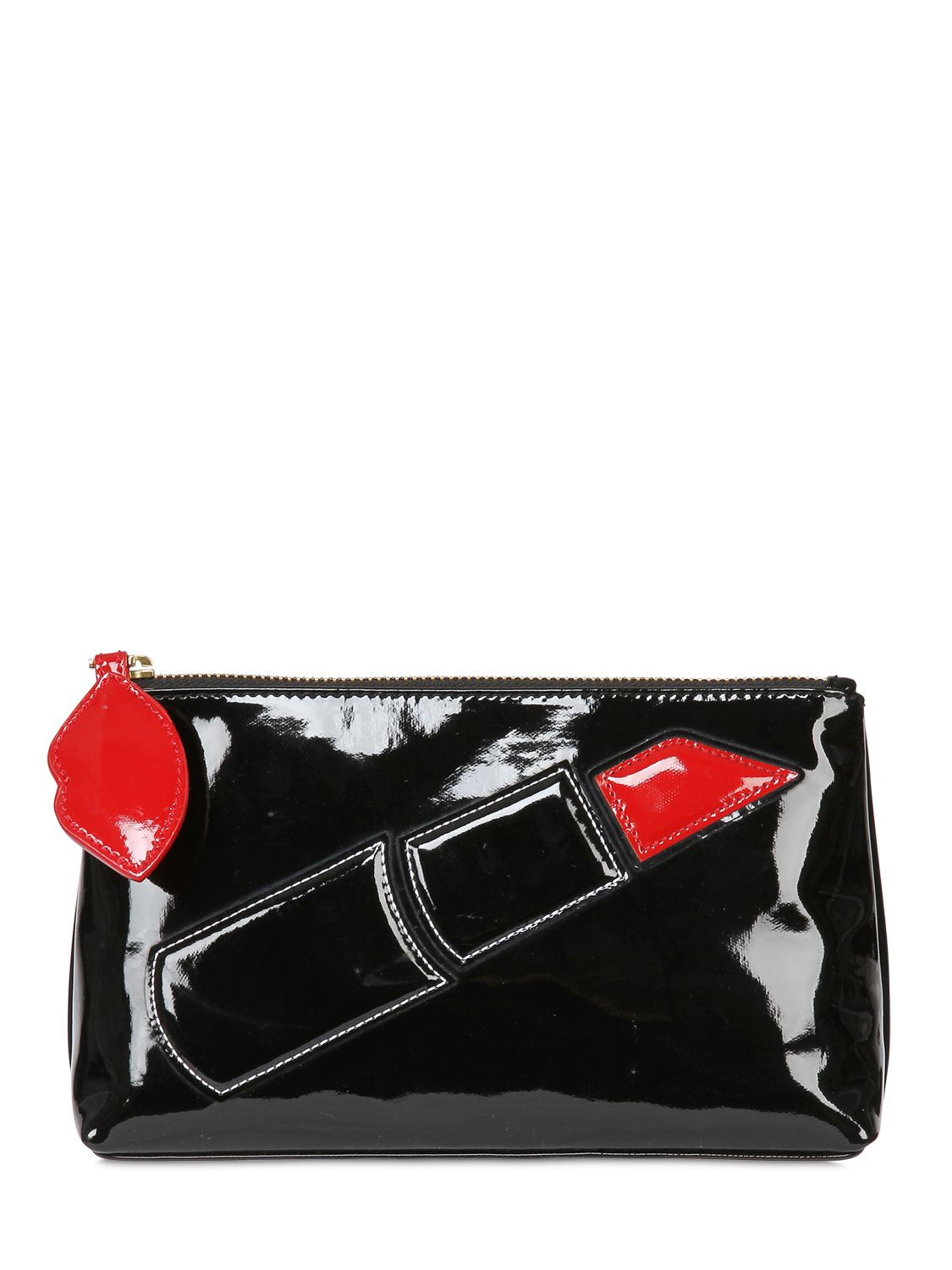 Lyst - Lulu Guinness Lipstick Stitching Patent Leather Bag in Black
