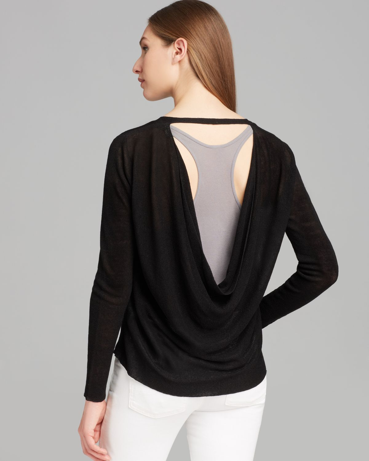 Eileen Fisher V Neck Drape Back Cardigan In Black Lyst