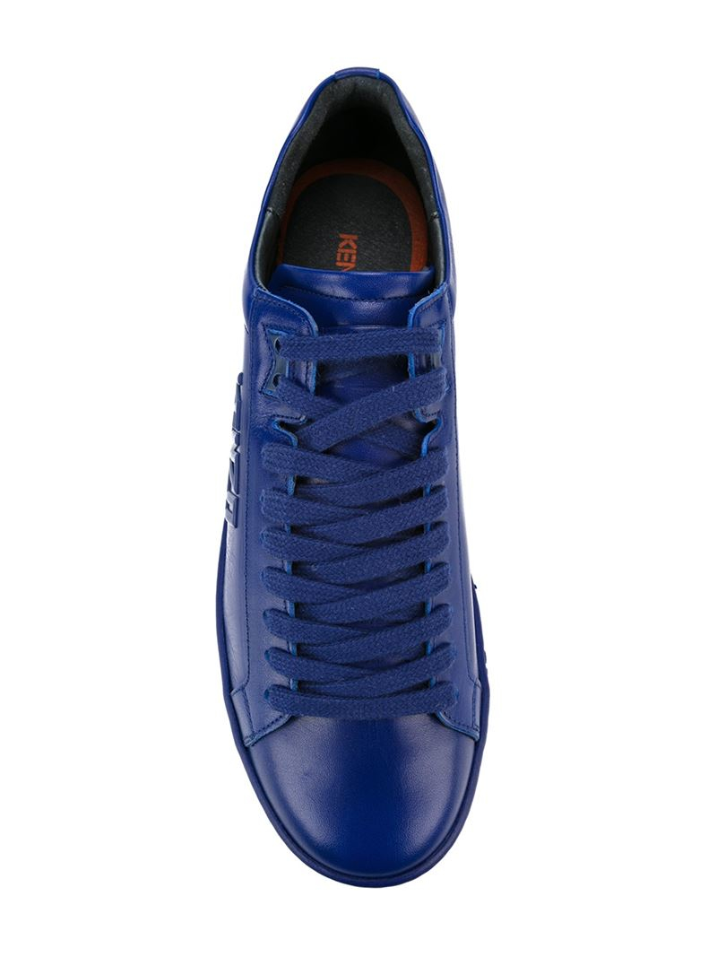 KENZO Leather Lace-Up Sneakers in Blue 