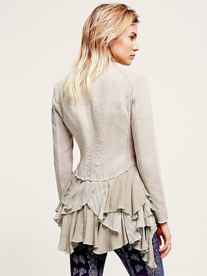 Free People Womens Military Ruffles Jacket in Natural | Lyst