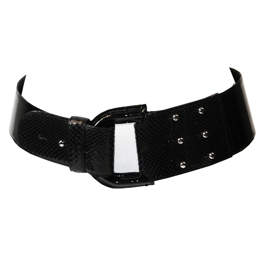 0 Ladies Black Patent Leather Belt with Fake Python Skin - Lyst