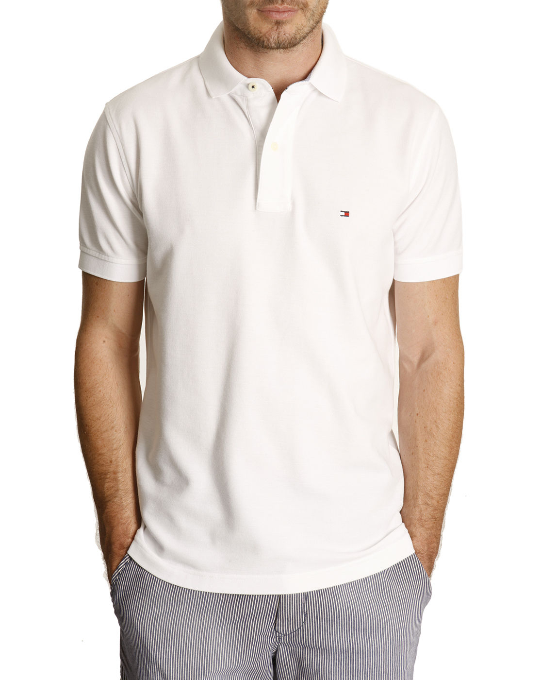 Tommy Hilfiger White Slim Fit Pique Stretch Polo Shirt in White for Men
